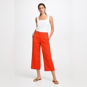 LOFT Marisa Trouser Pants 12P Petite Orange Sailor Button Cropped Wide Leg